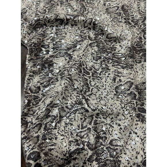 Kaktus NWT Sequined Abstract Animal Print Sweatshirt Grey Ribbed Cuffs Hem Sz XS - Picture 6 of 10